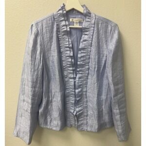 Rafael Crushed Texture Blazer 16 Periwinkle Blue Ruffle Trim Open Front Wedding